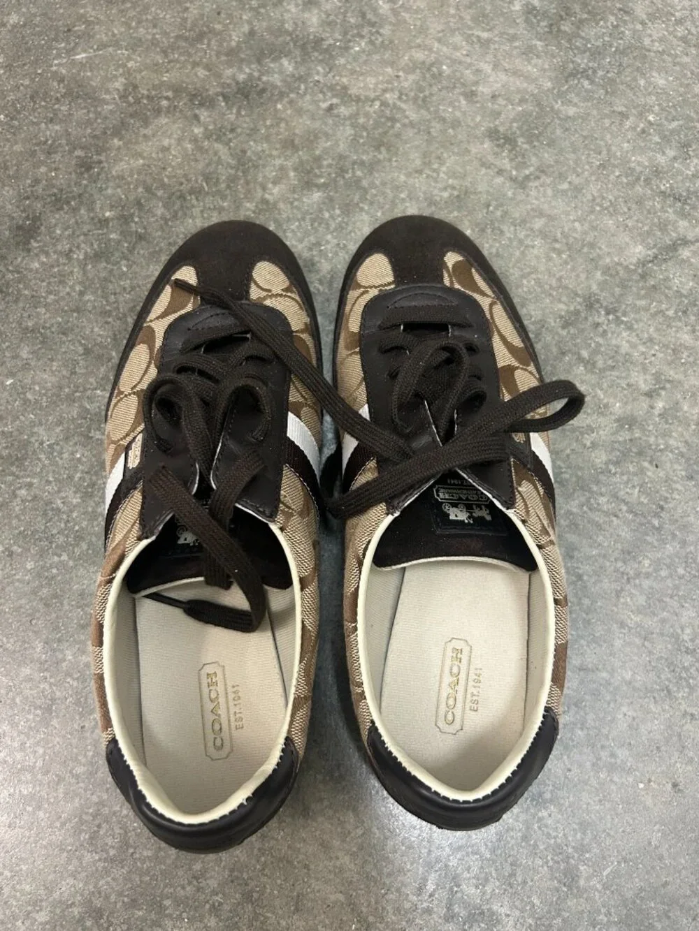 Vintage COACH Joss Signature C Jacquard Suede Sneakers Brown Q293 Women’s 9M